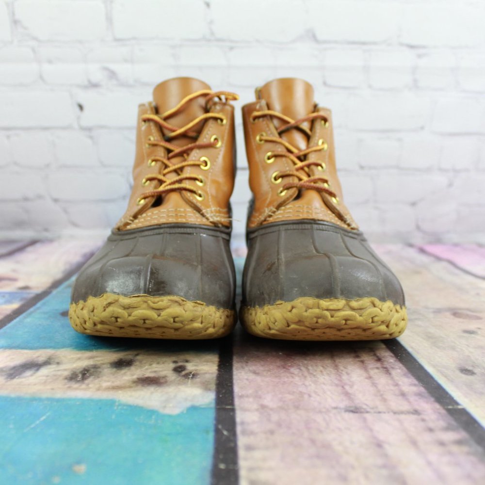LL Bean Brown Leather Unlined Lace-up Ankle Duck Boots Size M 7  L 9 - Picture 4 of 9
